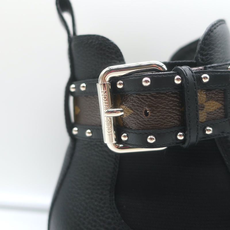 Louis Vuitton Discovery Ankle Boots Black Leather &amp; Monogram Canvas Size 37.5