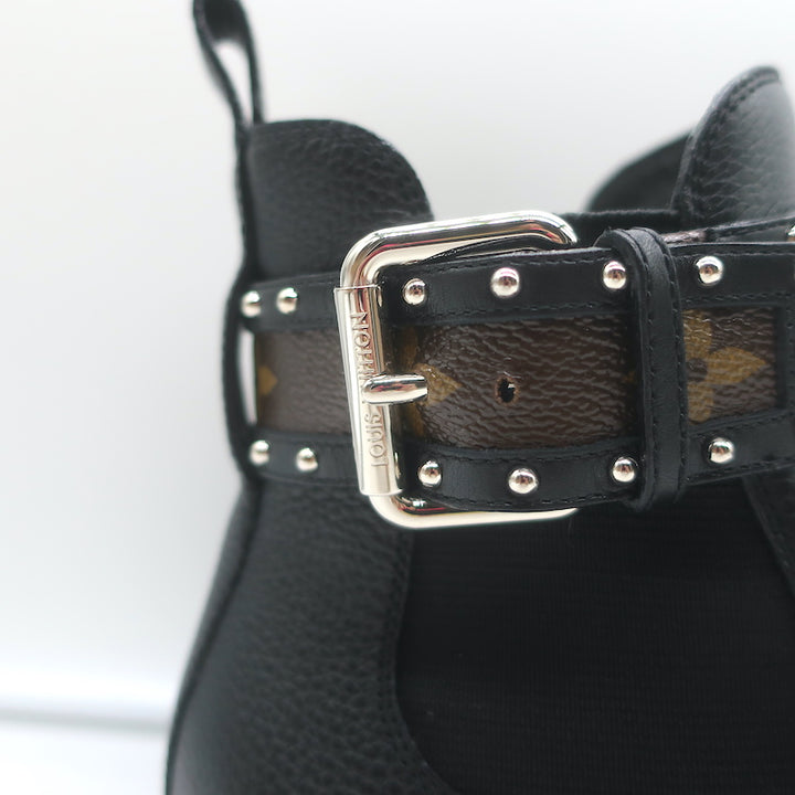 Louis Vuitton Discovery Ankle Boots Black Leather &amp; Monogram Canvas Size 37.5