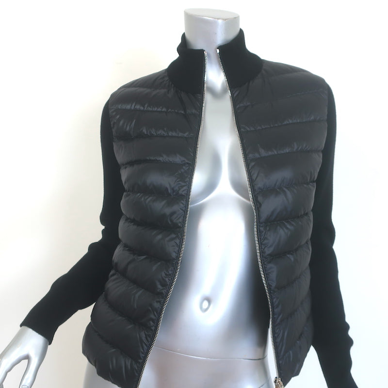 Moncler Padded Wool Zip-Up Down Puffer Cardigan Black Size Extra Small