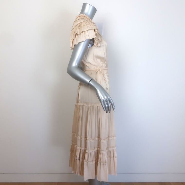 Ulla Johnson Isadora Ruffle-Trimmed Tiered midi dress Sz 4, close-up