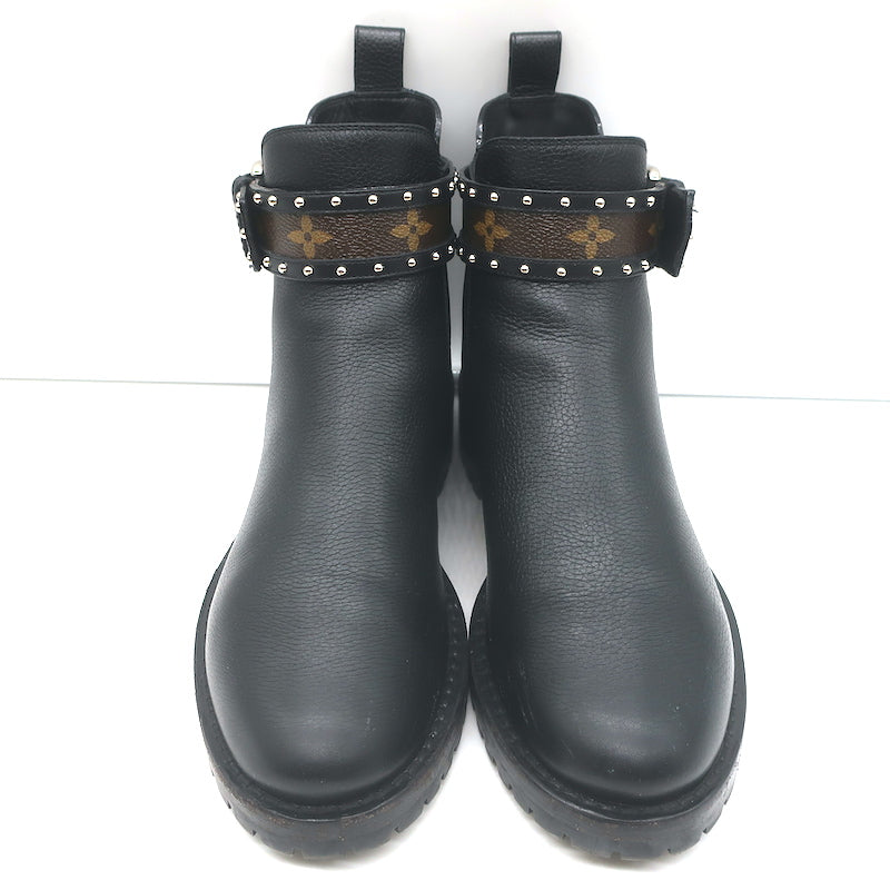 Louis Vuitton Discovery Ankle Boots Black Leather &amp; Monogram Canvas Size 37.5