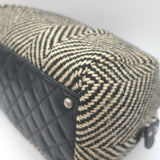 Chanel 2005 All Day Long Tweed Boston Bag Black & Beige Chevron