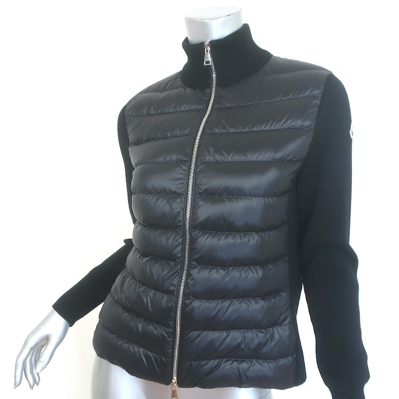 Moncler Padded Wool Zip-Up Down Puffer Cardigan Black Size Extra Small