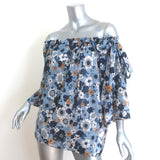 Chloe Off the Shoulder Blouse Blue Floral Print Cotton Size 36 Short Sleeve Top