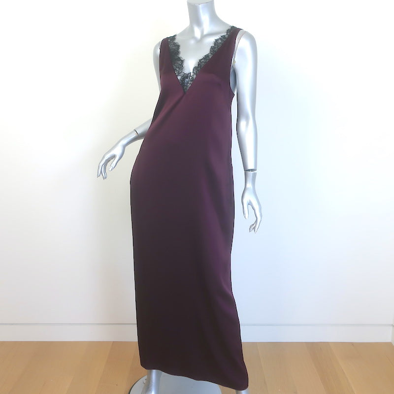Stella McCartney Lace-Trimmed Satin Maxi Slip Dress Bordeaux Size 38 NEW