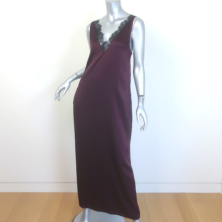 Stella McCartney Lace-Trimmed Satin Maxi Slip Dress Bordeaux Size 38 NEW