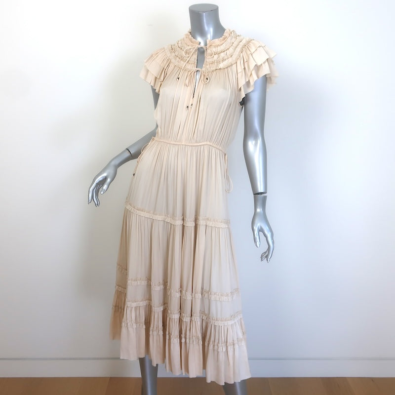Ulla Johnson Isadora Ruffle-Trimmed Tiered midi dress Sz 4, detail