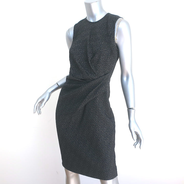 Lanvin Pleated-Side Dress Black Dotted Stretch Jersey Size 38 Sleeveless Sheath