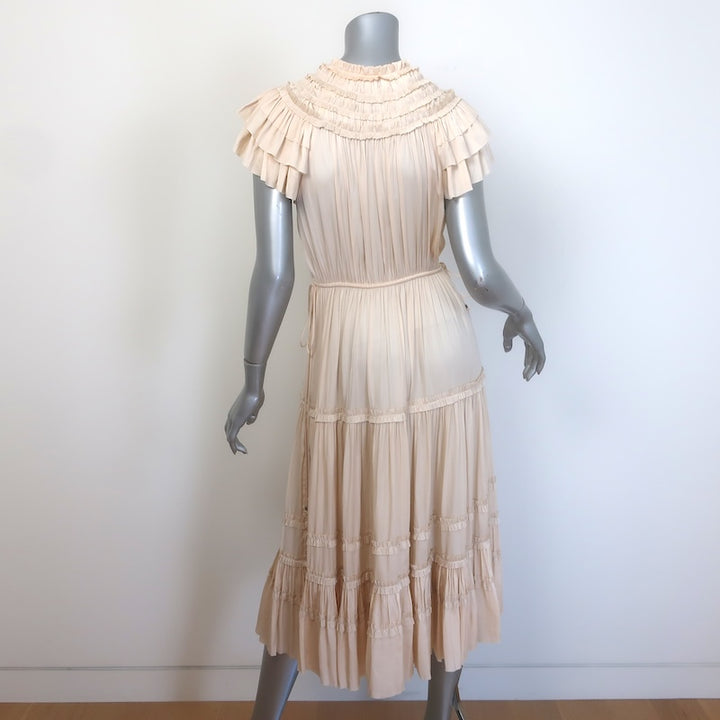 Ulla Johnson Isadora Ruffle-Trimmed Tiered midi dress Sz 4, fabric close-up