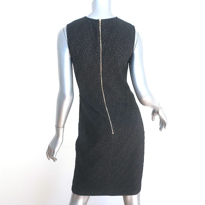 Lanvin Pleated-Side Dress Black Dotted Stretch Jersey Size 38 Sleeveless Sheath