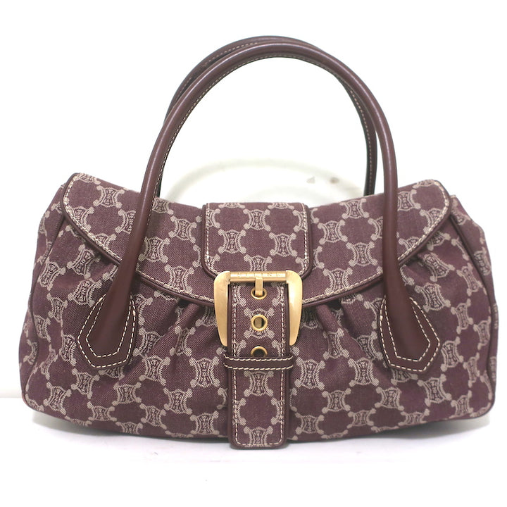 Vintage Celine Macadam Large Shoulder Bag Burgundy Triomphe Canvas