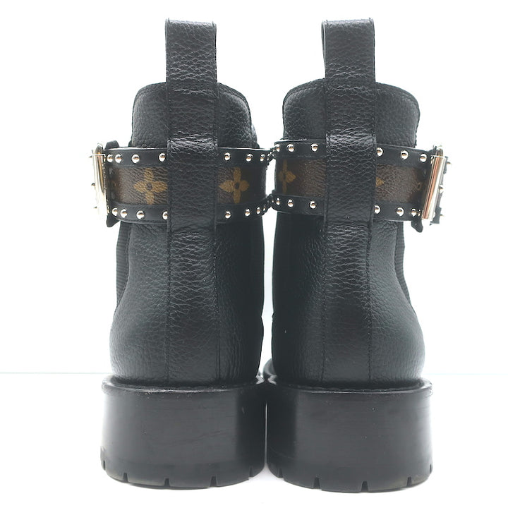 Louis Vuitton Discovery Ankle Boots Black Leather &amp; Monogram Canvas Size 37.5