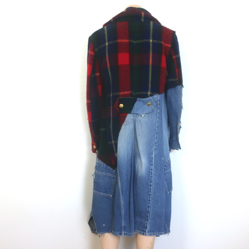 Greg Lauren Revolutionary Batman Deconstructed Coat Plaid Wool &amp; Denim Size 3