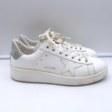 Golden Goose Purestar Sneakers White Leather with Silver Glitter Size 39