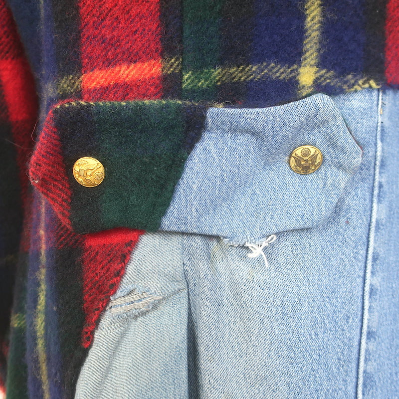 Greg Lauren Revolutionary Batman Deconstructed Coat Plaid Wool &amp; Denim Size 3