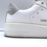 Golden Goose Purestar Sneakers White Leather with Silver Glitter Size 39