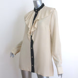 Gucci Contrast-Trim Ruffle Blouse Beige Silk Size 46 Long Sleeve Top NEW