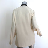Gucci Contrast-Trim Ruffle Blouse Beige Silk Size 46 Long Sleeve Top NEW