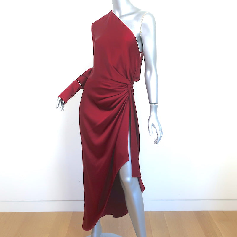 Monse One-Shoulder Pajama Dress Burgundy Satin Size 4