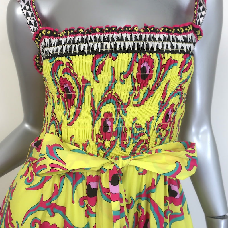 La DoubleJ Smock Midi Dress Yellow Cartwheel Giallo Print Cotton Size Small