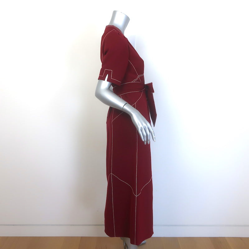 ME+EM Modern Twill Contrast Stitch Midi Dress Intense Red Size US 4 NEW