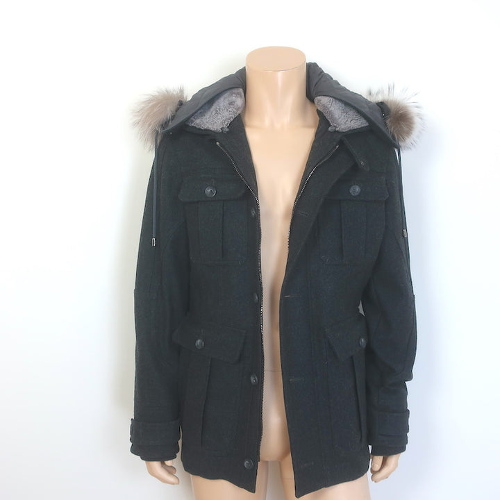 D&amp;G Dolce &amp; Gabbana Shearling &amp; Fur Collar Wool Parka Jacket Charcoal Size 48