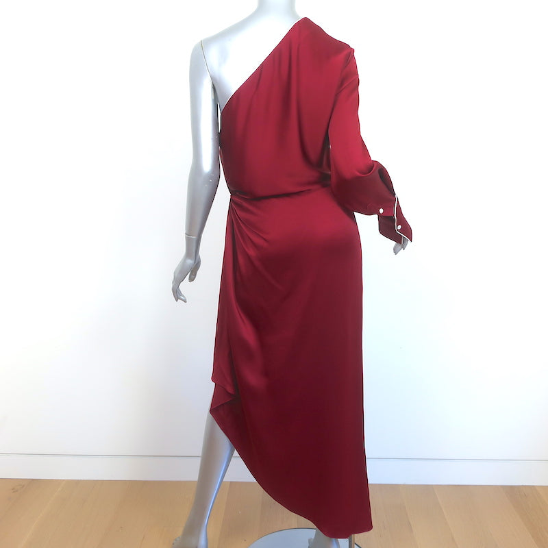 Monse One-Shoulder Pajama Dress Burgundy Satin Size 4