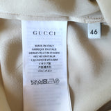 Gucci Contrast-Trim Ruffle Blouse Beige Silk Size 46 Long Sleeve Top NEW