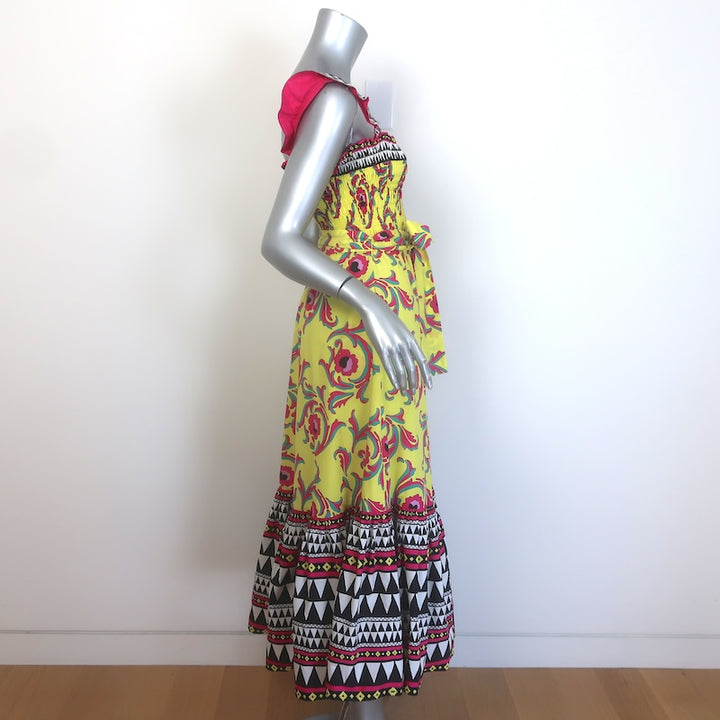 La DoubleJ Smock Midi Dress Yellow Cartwheel Giallo Print Cotton Size Small