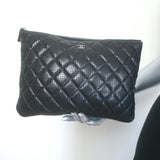Chanel 2015 O Case Clutch Black Perforated Lambskin Leather