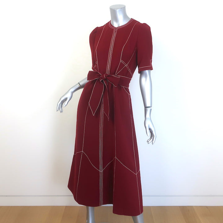 ME+EM Modern Twill Contrast Stitch Midi Dress Intense Red Size US 4 NEW