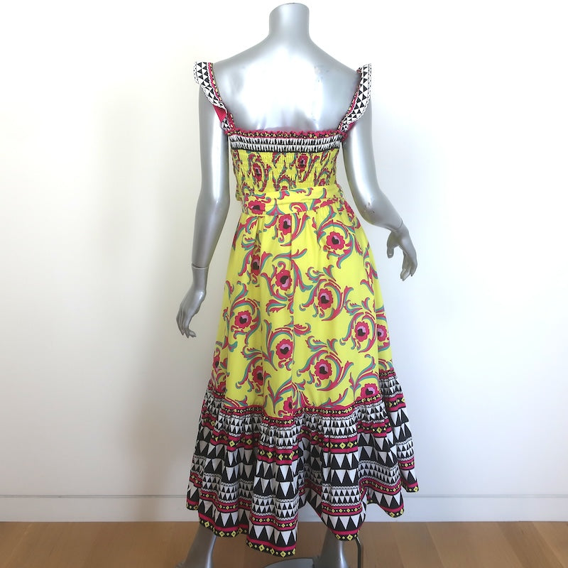La DoubleJ Smock Midi Dress Yellow Cartwheel Giallo Print Cotton Size Small