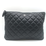 Chanel 2015 O Case Clutch Black Perforated Lambskin Leather