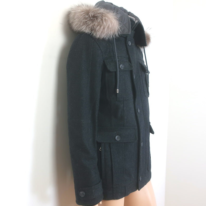 D&amp;G Dolce &amp; Gabbana Shearling &amp; Fur Collar Wool Parka Jacket Charcoal Size 48