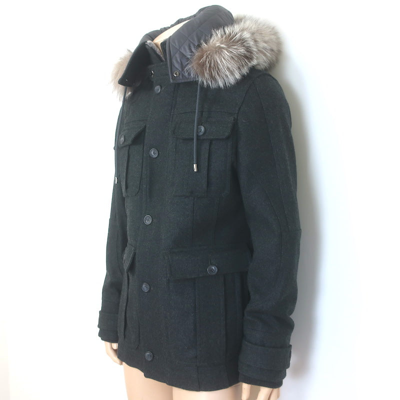 D&amp;G Dolce &amp; Gabbana Shearling &amp; Fur Collar Wool Parka Jacket Charcoal Size 48