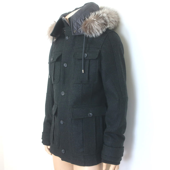 D&amp;G Dolce &amp; Gabbana Shearling &amp; Fur Collar Wool Parka Jacket Charcoal Size 48