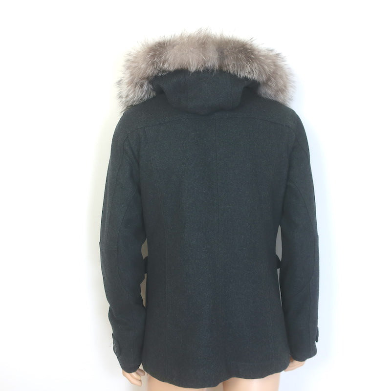 D&amp;G Dolce &amp; Gabbana Shearling &amp; Fur Collar Wool Parka Jacket Charcoal Size 48