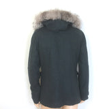 D&G Dolce & Gabbana Shearling & Fur Collar Wool Parka Jacket Charcoal Size 48
