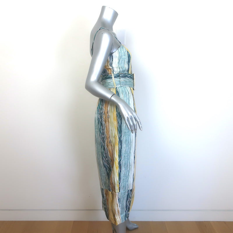 Rosie Assoulin Artichoke Belted Striped Twill Midi Dress Blue/Yellow Size 4 NEW