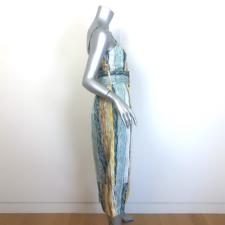 Rosie Assoulin Artichoke Belted Striped Twill Midi Dress Blue/Yellow Size 4 NEW