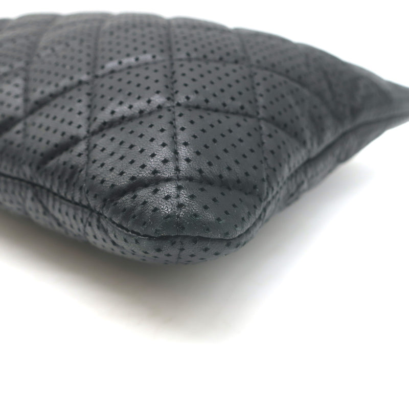 Chanel 2015 O Case Clutch Black Perforated Lambskin Leather