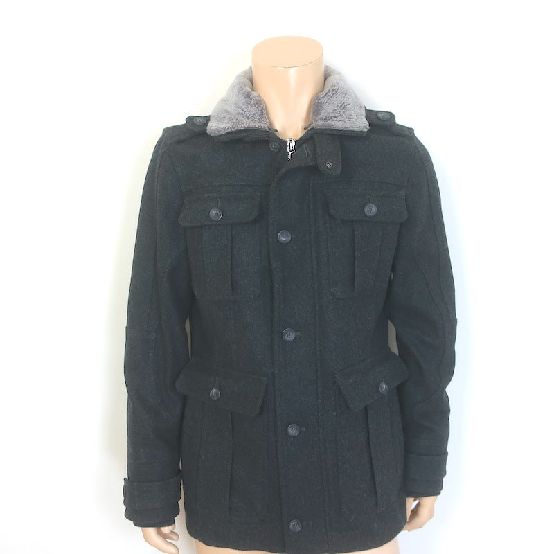 D&amp;G Dolce &amp; Gabbana Shearling &amp; Fur Collar Wool Parka Jacket Charcoal Size 48