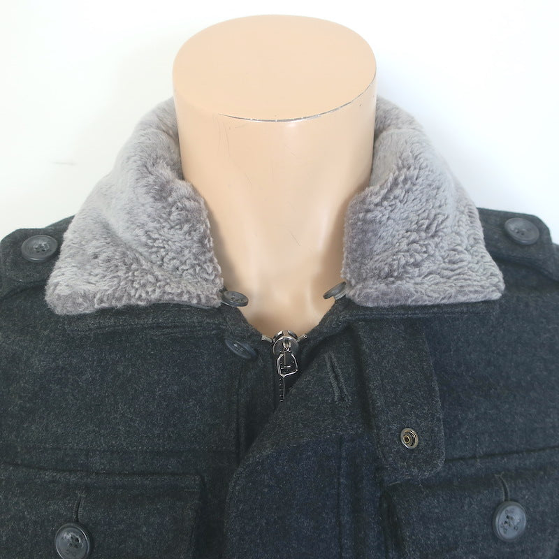 D&amp;G Dolce &amp; Gabbana Shearling &amp; Fur Collar Wool Parka Jacket Charcoal Size 48