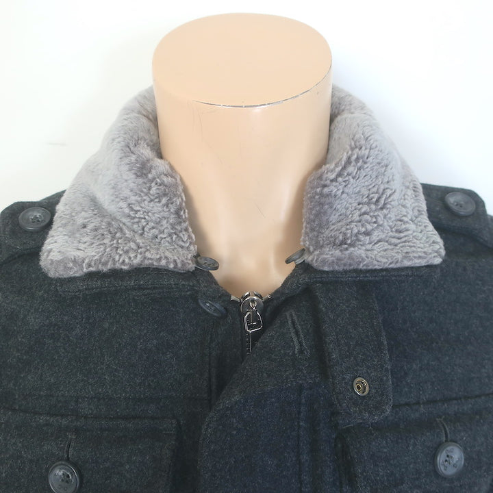 D&amp;G Dolce &amp; Gabbana Shearling &amp; Fur Collar Wool Parka Jacket Charcoal Size 48