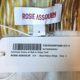 Rosie Assoulin Artichoke Belted Striped Twill Midi Dress Blue/Yellow Size 4 NEW