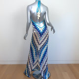 Alexis Halter Maxi Dress Celestine Blue Waves Knit Size Medium