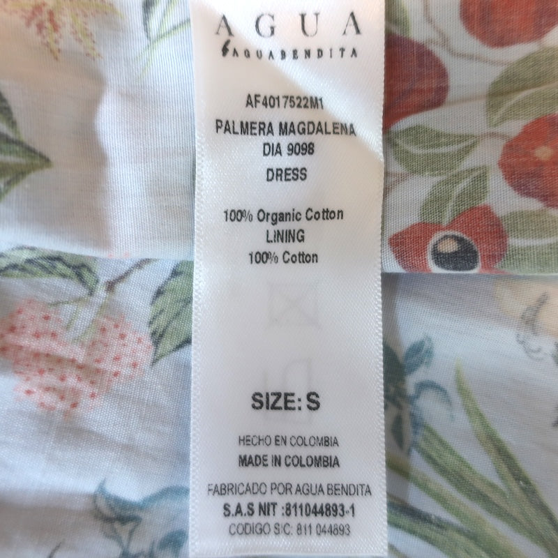 Agua by Agua Bendita Palmera Floral Puff Sleeve Midi Dress Blue Size Small NEW