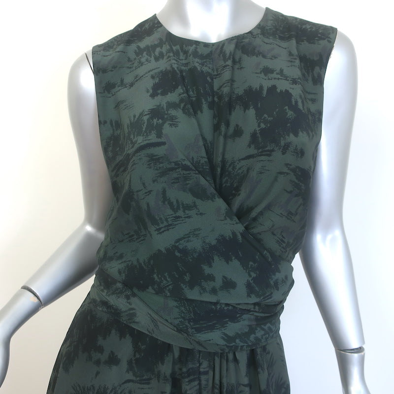 Altuzarra Penny Wrap-Effect Maxi Dress Forest Green Printed Silk Size 40