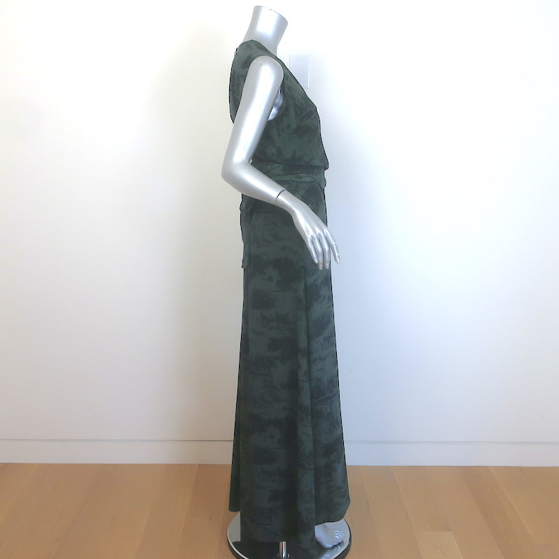 Altuzarra Penny Wrap-Effect Maxi Dress Forest Green Printed Silk Size 40