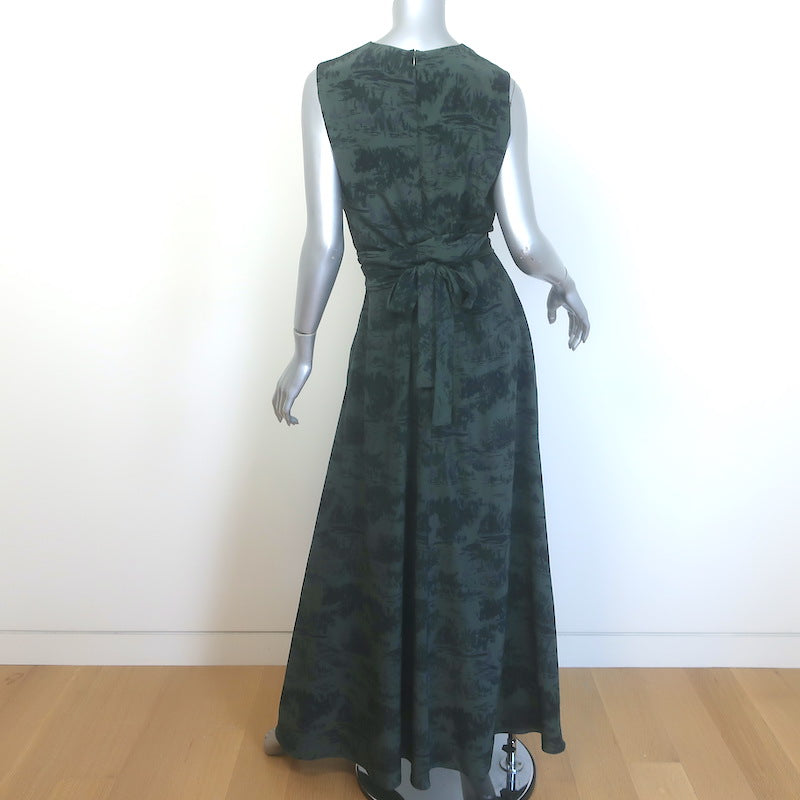 Altuzarra Penny Wrap-Effect Maxi Dress Forest Green Printed Silk Size 40